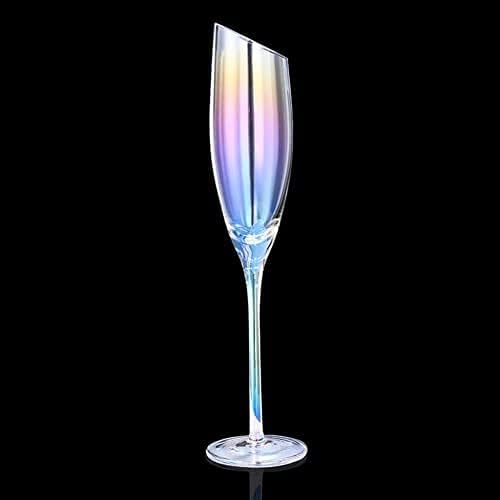 BL-13 Deluxe Rainbow Champagne Slanted Flute Glass Party Stemware Set of 6 - Image 5