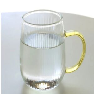 201401 Vertical Stripe Elegance 400ml Glass Mug with Golden Yellow Handle
