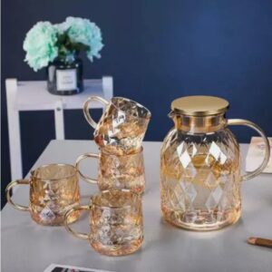 Distyt-066 Amber Radiance Heat-Resistant Diamond Glass Tea Set – 5-Piece