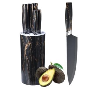 8010001 Black Marble 6-Piece Knife Set with Ergonomic Handles and Block