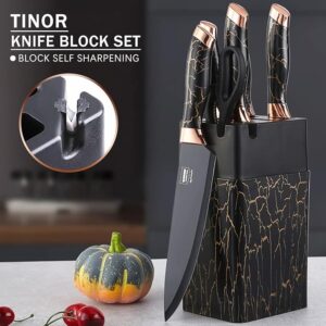 73603 LuxeEdge 7-Piece Knife Set with Black Marble Handles & Block