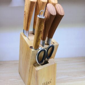 B6834 Bass Wood 8-Piece Knife Set with Natural Wooden Handles and Block