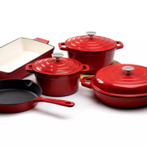 FR-8PCSET (RED) 8-Piece Cast Iron Set with Stainless Steel Knobs – Bold & Durable