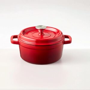 FR-FA24J Red Enameled Cast Iron Casserole Pot with Lid and Wide Handles