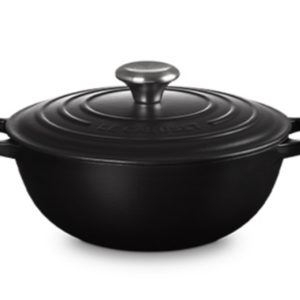 FR-FAD26O Black Enamel-Coated Cast Iron Soup Pot with Lid & Handles