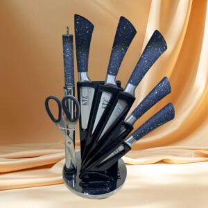 K028 Stellar Granite 8-Piece Knife Set with Rotating Stand and Scissors