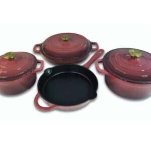 7PCS-C Icool Home Plum Cast Iron Cookware 7-Piece Set Collection