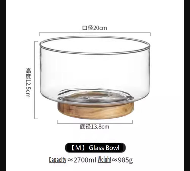 ZY151-M Bamboo Essence Glass Salad Bowl with Bamboo Base