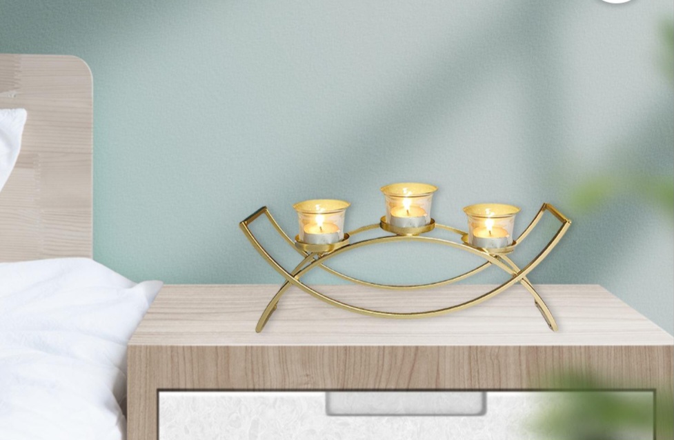 4190047 Modern Gold Triple-Tealight Candle Holder – Elegant Decor Accent (4PCS)