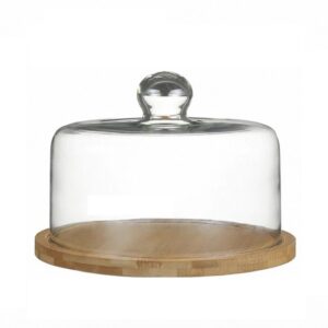ZY128-4 Cake Stand with Bamboo Base & Glass Dome Cover(30CM)