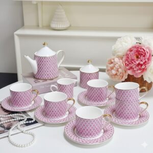 15PCS Elegant ceramic tea set (Pink)