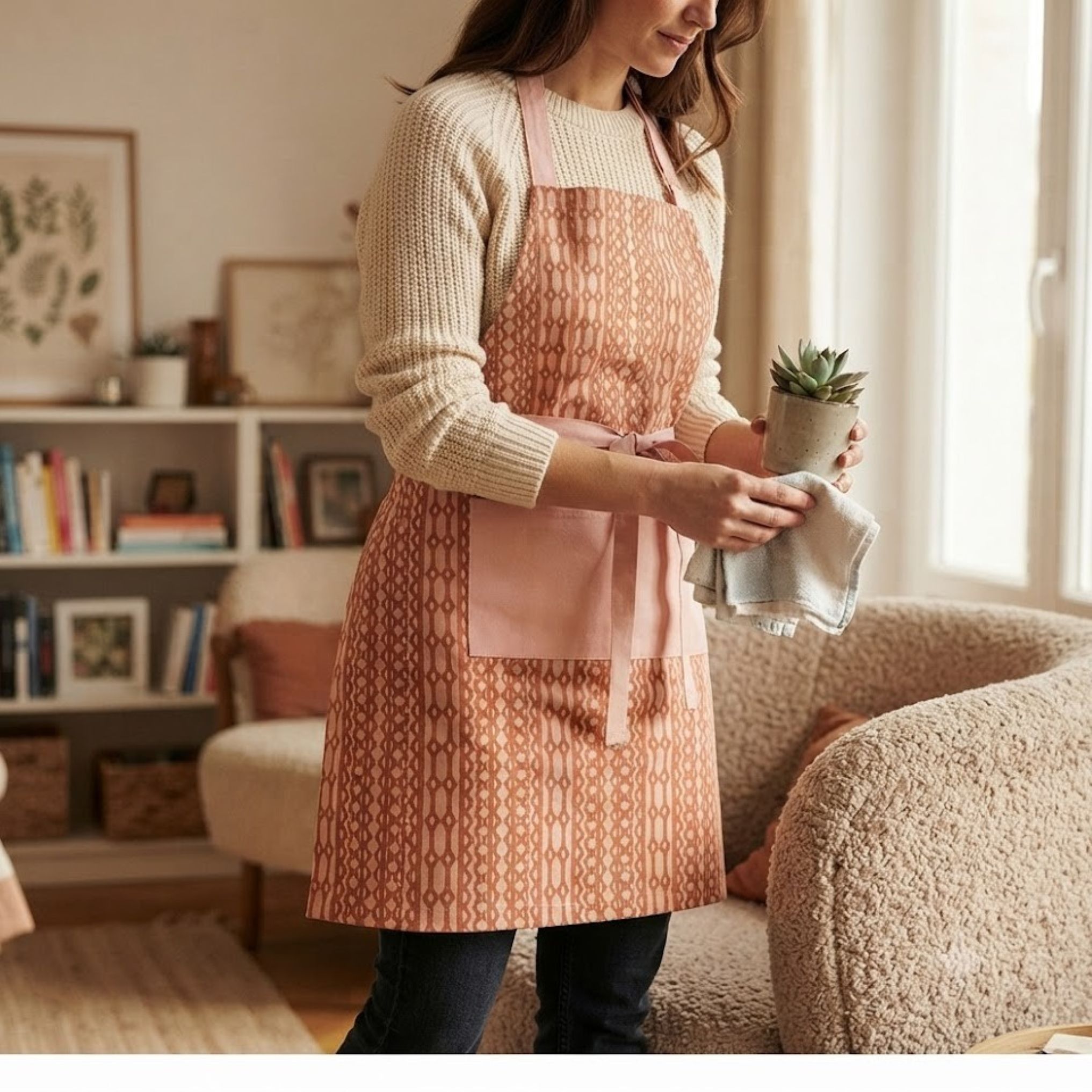 YA25002-P 3-Piece Kitchen Linen Set – Adjustable Apron, Oven Glove & Tea Towel(Terracotta Pink) - Image 3