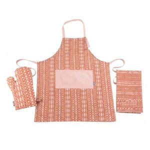 YA25002-P 3-Piece Kitchen Linen Set – Adjustable Apron, Oven Glove & Tea Towel(Terracotta Pink)