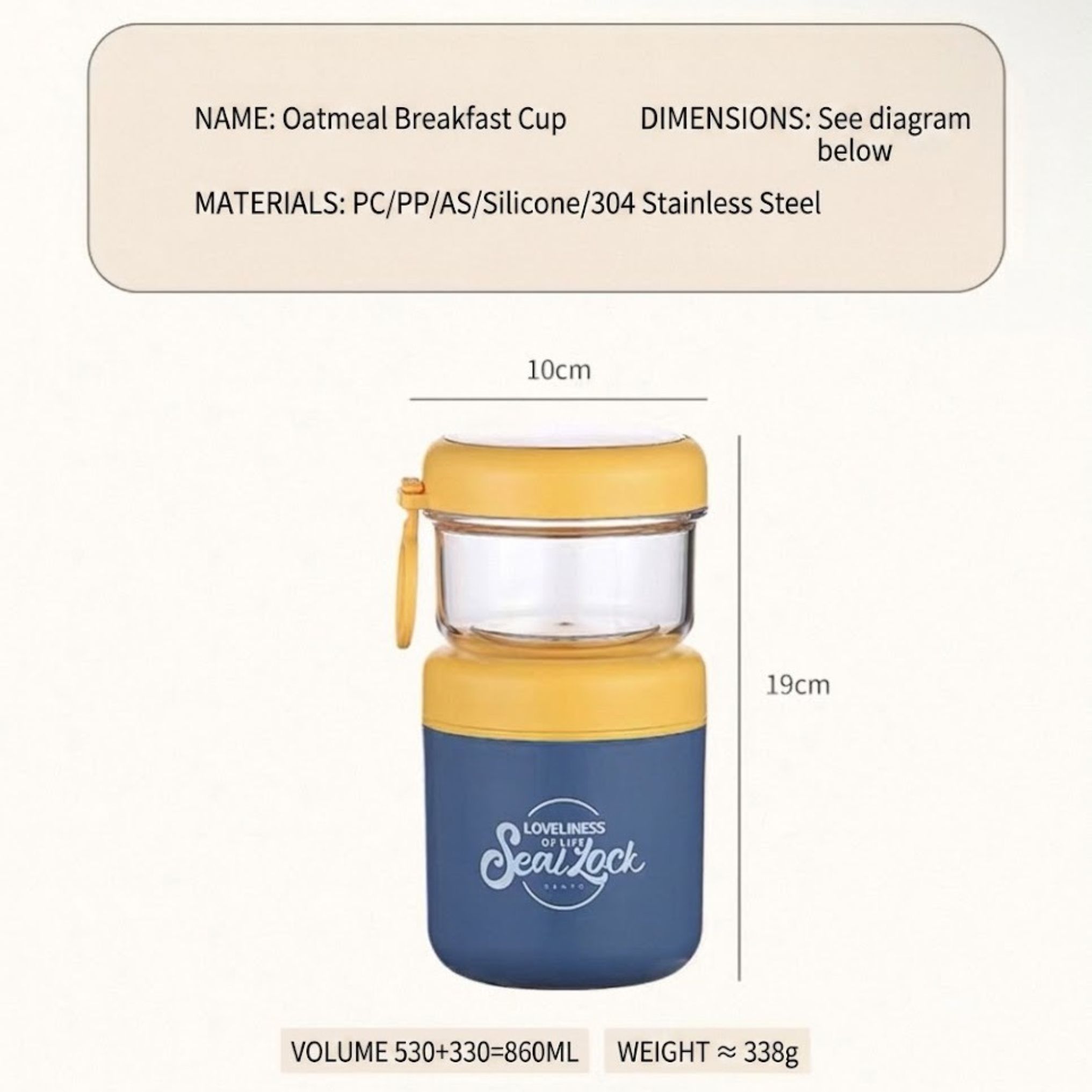 3276-HY6597B FreshStart Breakfast Jar with Dual Snack Container - Blue / Yellow - Image 2