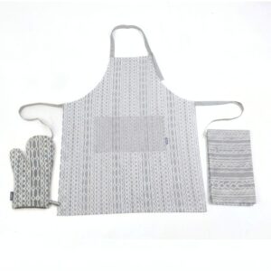 YA25002-P 3-Piece Kitchen Linen Set – Adjustable Apron, Oven Glove & Tea Towel(Grey)