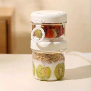 3276-HY6597C Dual-Layer Breakfast & Snack Jar - White