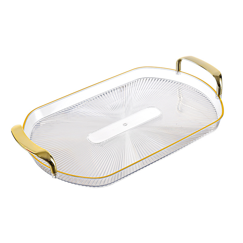 HB2310-22-1 Luxury Oval Glass Serving Tray with Gold Handles(38CM*24.5CM*2.7CM) - Image 2