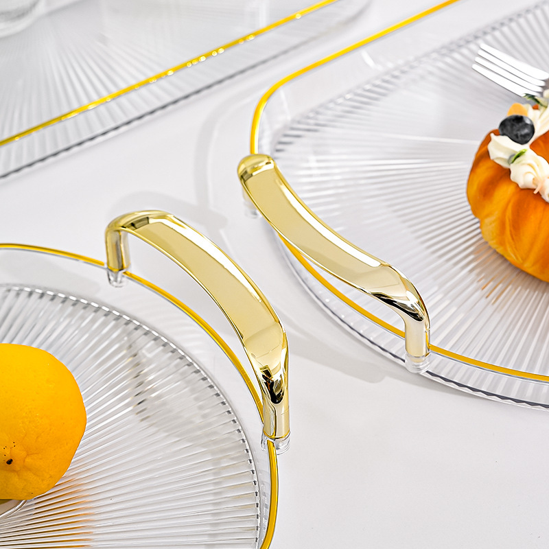 HB2310-22-1 Luxury Oval Glass Serving Tray with Gold Handles(38CM*24.5CM*2.7CM) - Image 4