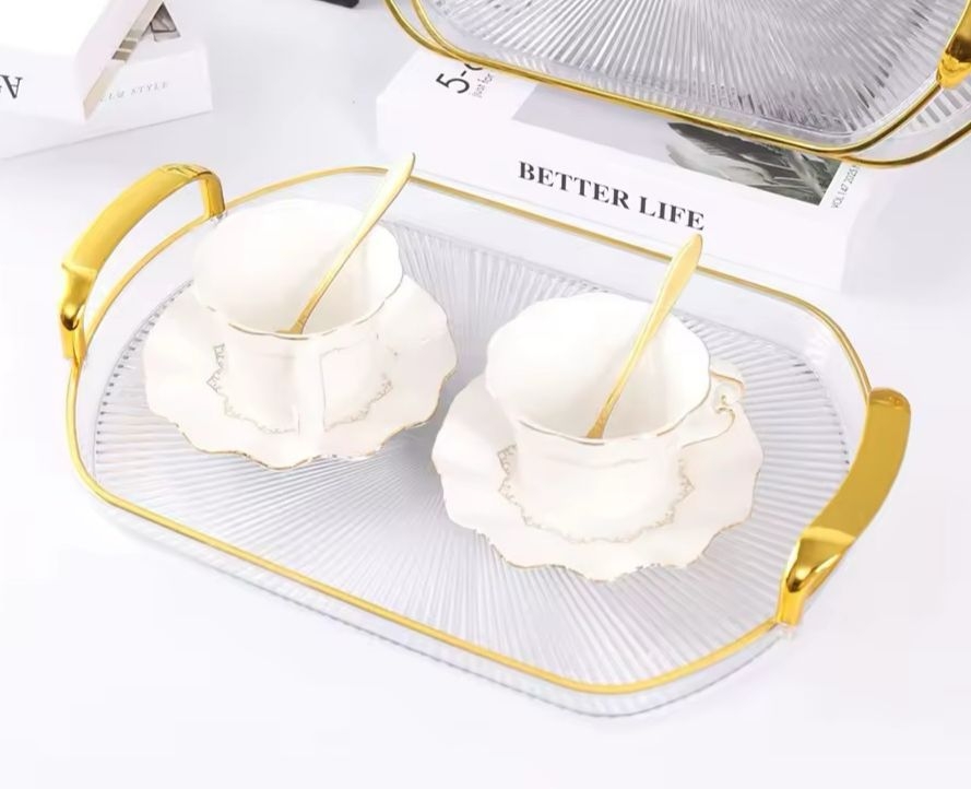 HB2310-22-1 Luxury Oval Glass Serving Tray with Gold Handles(38CM*24.5CM*2.7CM) - Image 5