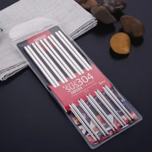 5-Pair Premium SUS304 Stainless Steel Reusable Chopsticks Set